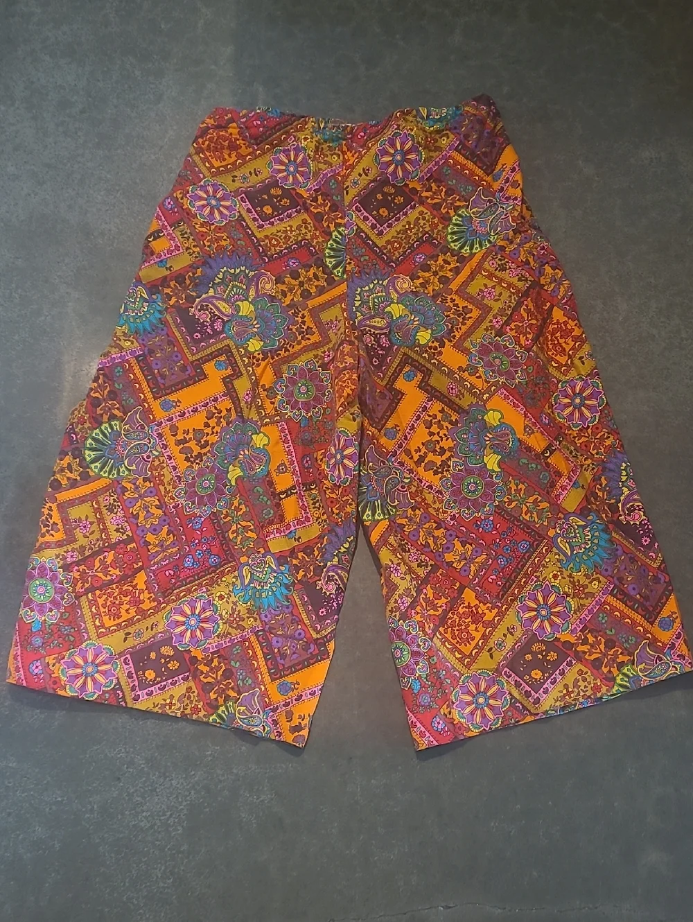 RARE VINTAGE 70s PSYCHEDELIC FLORAL PALAZZO PANT SKIRT WRAP PANTS - Picture 11 of 12